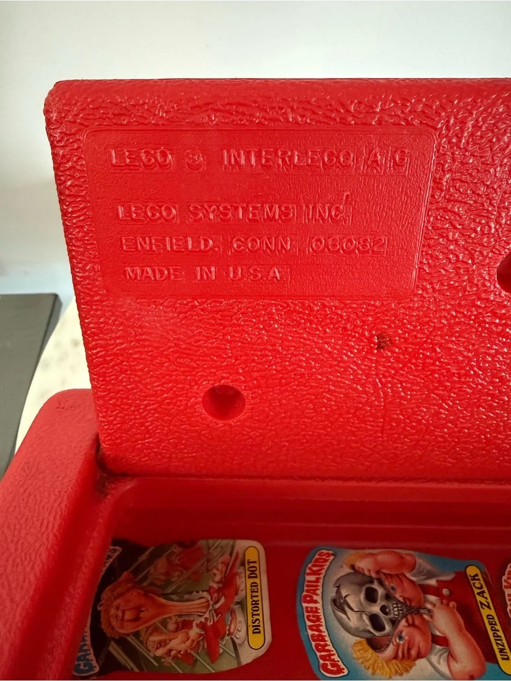Vintage Lego Carrying Case Box Red VTG Garbage Pail Kids Stickers inside case